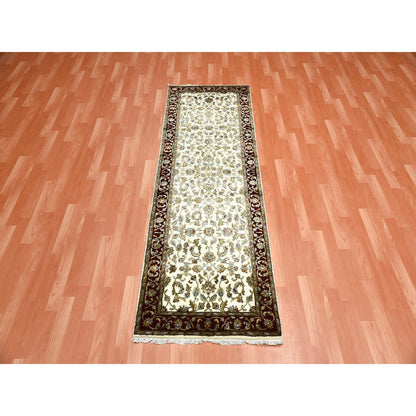 Rajasthan Wool & Silk Hand Knotted Rug Ivory Red 2.7X8.0 -O075275