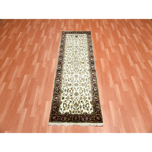 Rajasthan Wool & Silk Hand Knotted Rug Ivory Red 2.7X8.0 -O075275