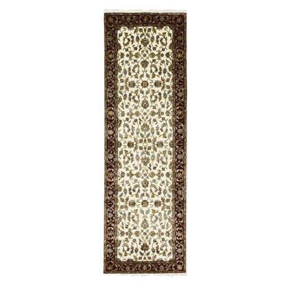 Rajasthan Wool & Silk Hand Knotted Rug Ivory Red 2.7X8.0 -O075276