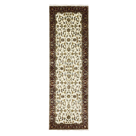 Rajasthan Wool & Silk Hand Knotted Rug Ivory Red 2.7X8.0 -O075276