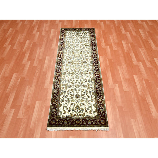 Rajasthan Wool & Silk Hand Knotted Rug Ivory Red 2.7X8.0 -O075276