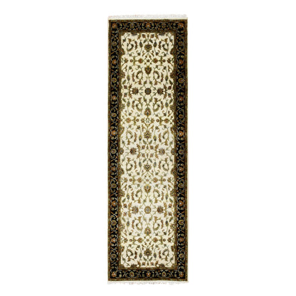 Rajasthan Wool & Silk Hand Knotted Rug Ivory Black 2.6X8.2 -O075277
