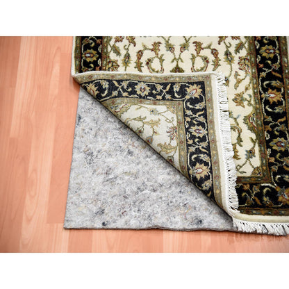 Rajasthan Wool & Silk Hand Knotted Rug Ivory Black 2.6X8.2 -O075277