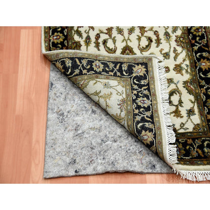 Rajasthan Wool & Silk Hand Knotted Rug Ivory Black 2.6X8.2 -O075278