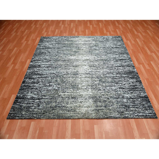 Modern and Contemporary Wool & Silk Hand Knotted Rug Black No Border 8.0X8.2 -O075283