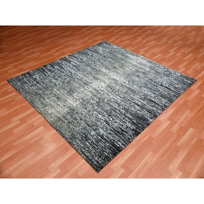 Modern and Contemporary Wool & Silk Hand Knotted Rug Black No Border 8.0X8.2 -O075283