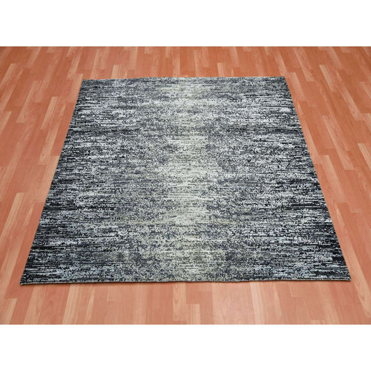 Modern and Contemporary Wool & Silk Hand Knotted Rug Black No Border 6.0X6.1 -O075284