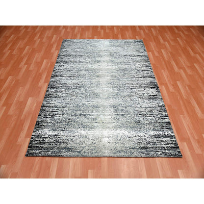 Modern and Contemporary Wool & Silk Hand Knotted Rug Black No Border 6.0X9.0 -O075285