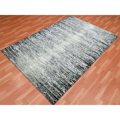 Modern and Contemporary Wool & Silk Hand Knotted Rug Black No Border 6.0X9.0 -O075285