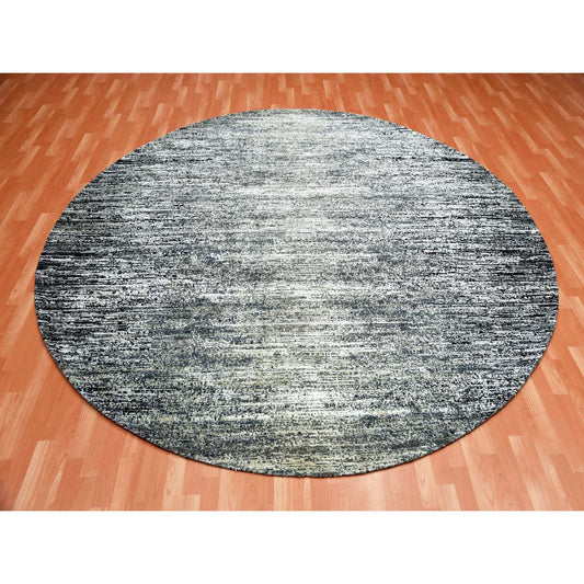 Modern and Contemporary Wool & Silk Hand Knotted Rug Black No Border 10.0X10.0 -O075286