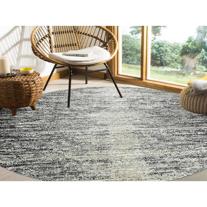Modern and Contemporary Wool & Silk Hand Knotted Rug Black No Border 8.0X8.0 -O075287