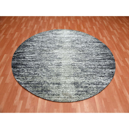 Modern and Contemporary Wool & Silk Hand Knotted Rug Black No Border 8.0X8.0 -O075287