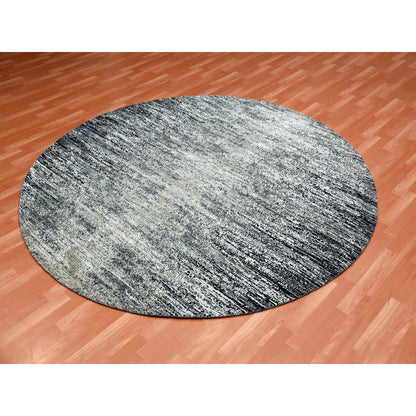 Modern and Contemporary Wool & Silk Hand Knotted Rug Black No Border 8.0X8.0 -O075287