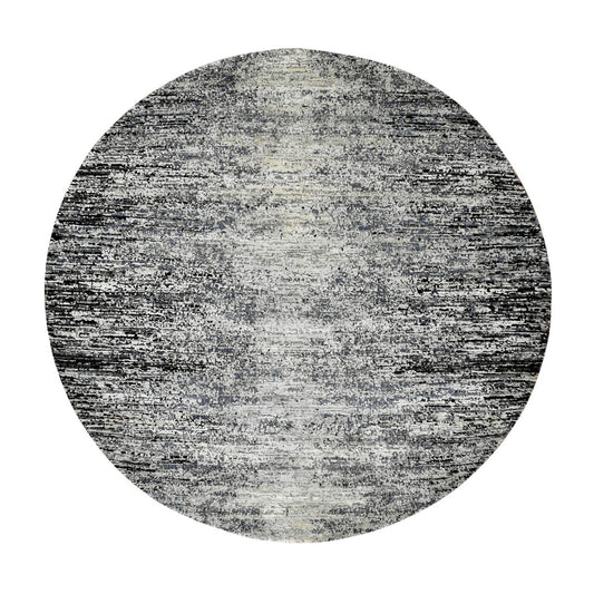 Modern and Contemporary Wool & Silk Hand Knotted Rug Black No Border 6.0X6.0 -O075288