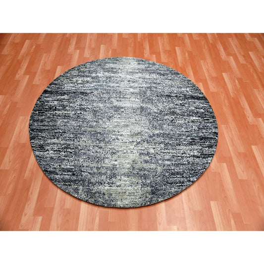 Modern and Contemporary Wool & Silk Hand Knotted Rug Black No Border 6.0X6.0 -O075288