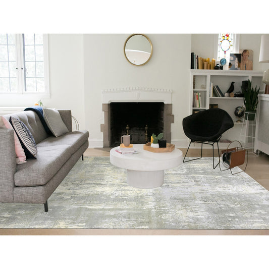 Modern and Contemporary Wool & Silk Hand Knotted Rug Grey No Border 9.0X12.1 -O075289