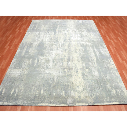 Modern and Contemporary Wool & Silk Hand Knotted Rug Grey No Border 9.0X12.1 -O075289