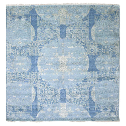 Transitional Wool & Pure Silk Hand Knotted Rug Blue No Border 10.0X10.2 -O075291