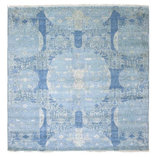 Transitional Wool & Pure Silk Hand Knotted Rug Blue No Border 10.0X10.2 -O075291