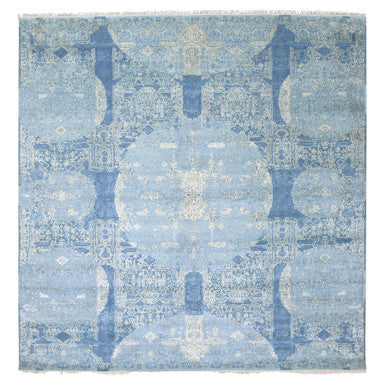 Transitional Wool & Pure Silk Hand Knotted Rug Blue No Border 10.0X10.2 -O075291