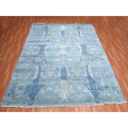 Transitional Wool & Pure Silk Hand Knotted Rug Blue No Border 10.0X10.2 -O075291