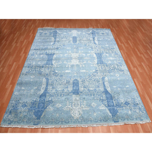 Transitional Wool & Pure Silk Hand Knotted Rug Blue No Border 10.0X10.2 -O075291