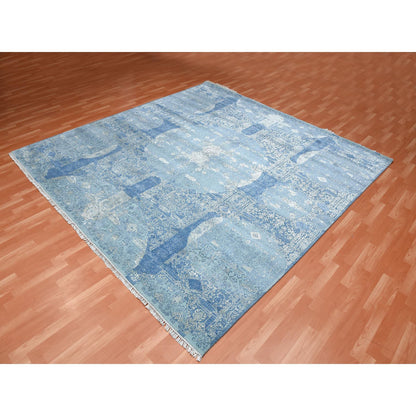 Transitional Wool & Pure Silk Hand Knotted Rug Blue No Border 10.0X10.2 -O075291