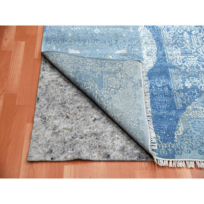 Transitional Wool & Pure Silk Hand Knotted Rug Blue No Border 10.0X10.2 -O075291