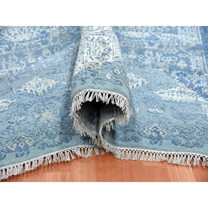 Transitional Wool & Pure Silk Hand Knotted Rug Blue No Border 10.0X10.2 -O075291
