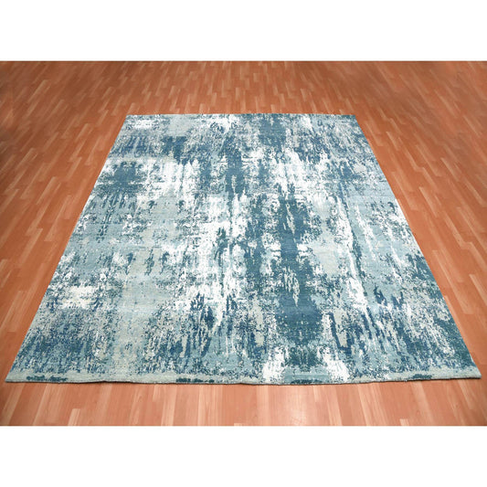 Modern and Contemporary Wool & Silk Hand Knotted Rug Blue No Border 10.1X10.0 -O075292