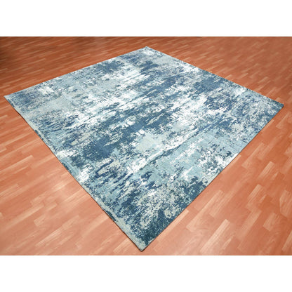 Modern and Contemporary Wool & Silk Hand Knotted Rug Blue No Border 10.1X10.0 -O075292