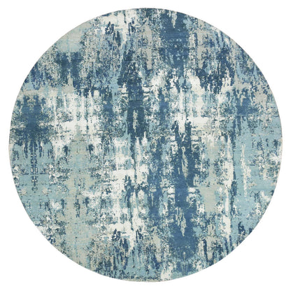 Modern and Contemporary Wool & Silk Hand Knotted Rug Blue No Border 9.0X9.0 -O075293