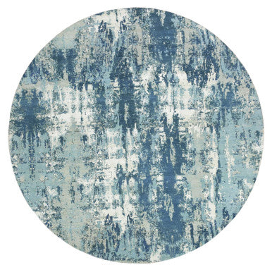 Modern and Contemporary Wool & Silk Hand Knotted Rug Blue No Border 9.0X9.0 -O075293