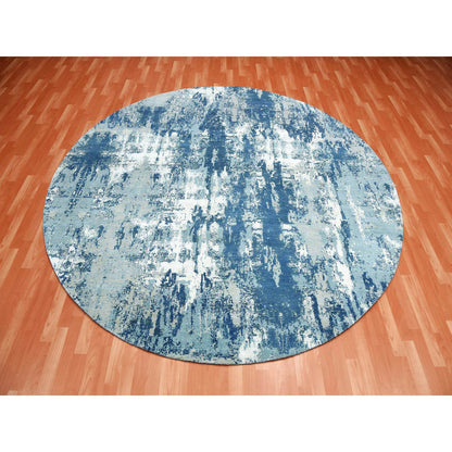 Modern and Contemporary Wool & Silk Hand Knotted Rug Blue No Border 9.0X9.0 -O075293