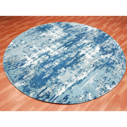 Modern and Contemporary Wool & Silk Hand Knotted Rug Blue No Border 9.0X9.0 -O075293