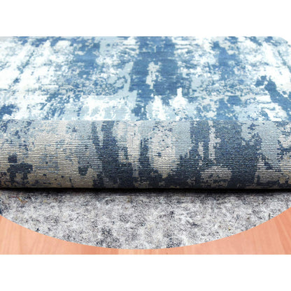 Modern and Contemporary Wool & Silk Hand Knotted Rug Blue No Border 9.0X9.0 -O075293