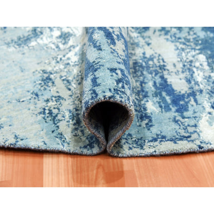 Modern and Contemporary Wool & Silk Hand Knotted Rug Blue No Border 9.0X9.0 -O075293