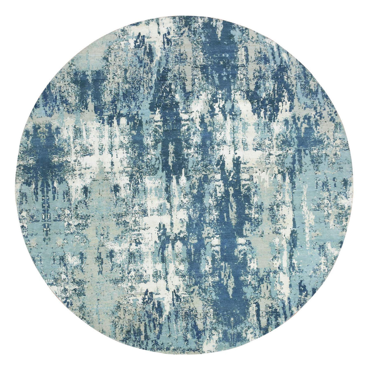 Modern and Contemporary Wool & Silk Hand Knotted Rug Blue No Border 7.1X7.1 -O075294