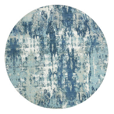 Modern and Contemporary Wool & Silk Hand Knotted Rug Blue No Border 7.1X7.1 -O075294