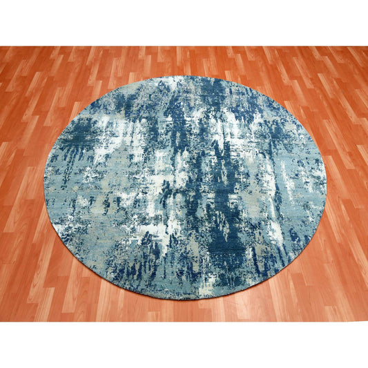 Modern and Contemporary Wool & Silk Hand Knotted Rug Blue No Border 7.1X7.1 -O075294