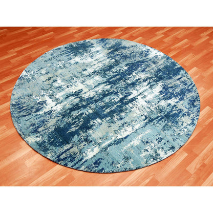 Modern and Contemporary Wool & Silk Hand Knotted Rug Blue No Border 7.1X7.1 -O075294