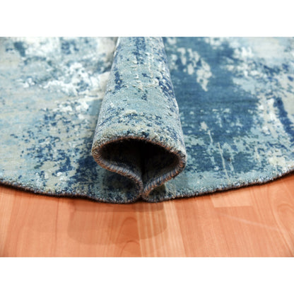 Modern and Contemporary Wool & Silk Hand Knotted Rug Blue No Border 7.1X7.1 -O075294