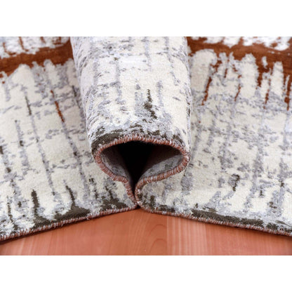 Modern and Contemporary Wool & Silk Hand Knotted Rug Orange No Border 8.10X11.10 -O075295