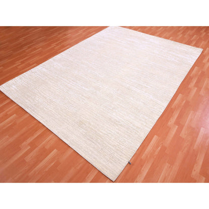 Modern and Contemporary Wool & Silk Hand Knotted Rug Ivory No Border 8.10X11.10 -O075298