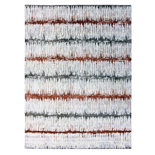 Modern and Contemporary Wool & Silk Hand Knotted Rug Grey No Border 10.2X13.11 -O075299