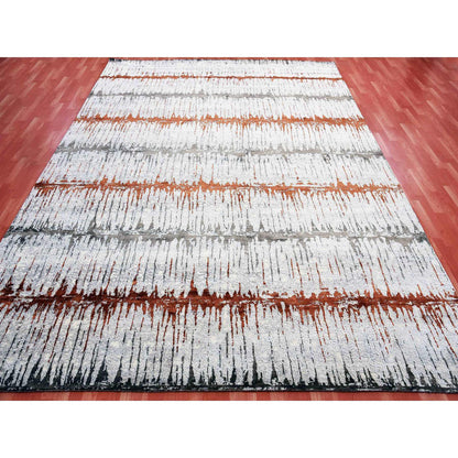 Modern and Contemporary Wool & Silk Hand Knotted Rug Grey No Border 10.2X13.11 -O075299