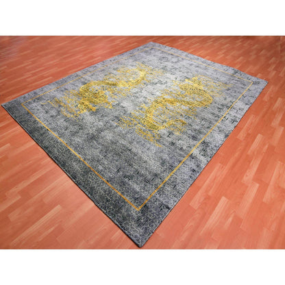 Fine Oriental Wool & Silk Hand Knotted Rug Grey Gray 8.0X10.3 -O075315