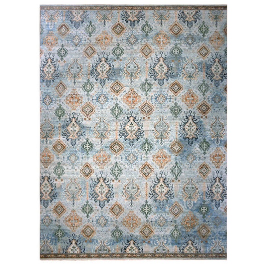 Oushak And Peshawar Wool Hand Knotted Rug Blue No Border 12.0X15.2 -O075317