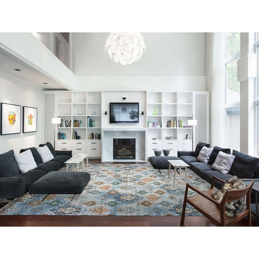 Oushak And Peshawar Wool Hand Knotted Rug Blue No Border 12.0X15.2 -O075317