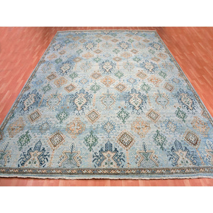 Oushak And Peshawar Wool Hand Knotted Rug Blue No Border 12.0X15.2 -O075317